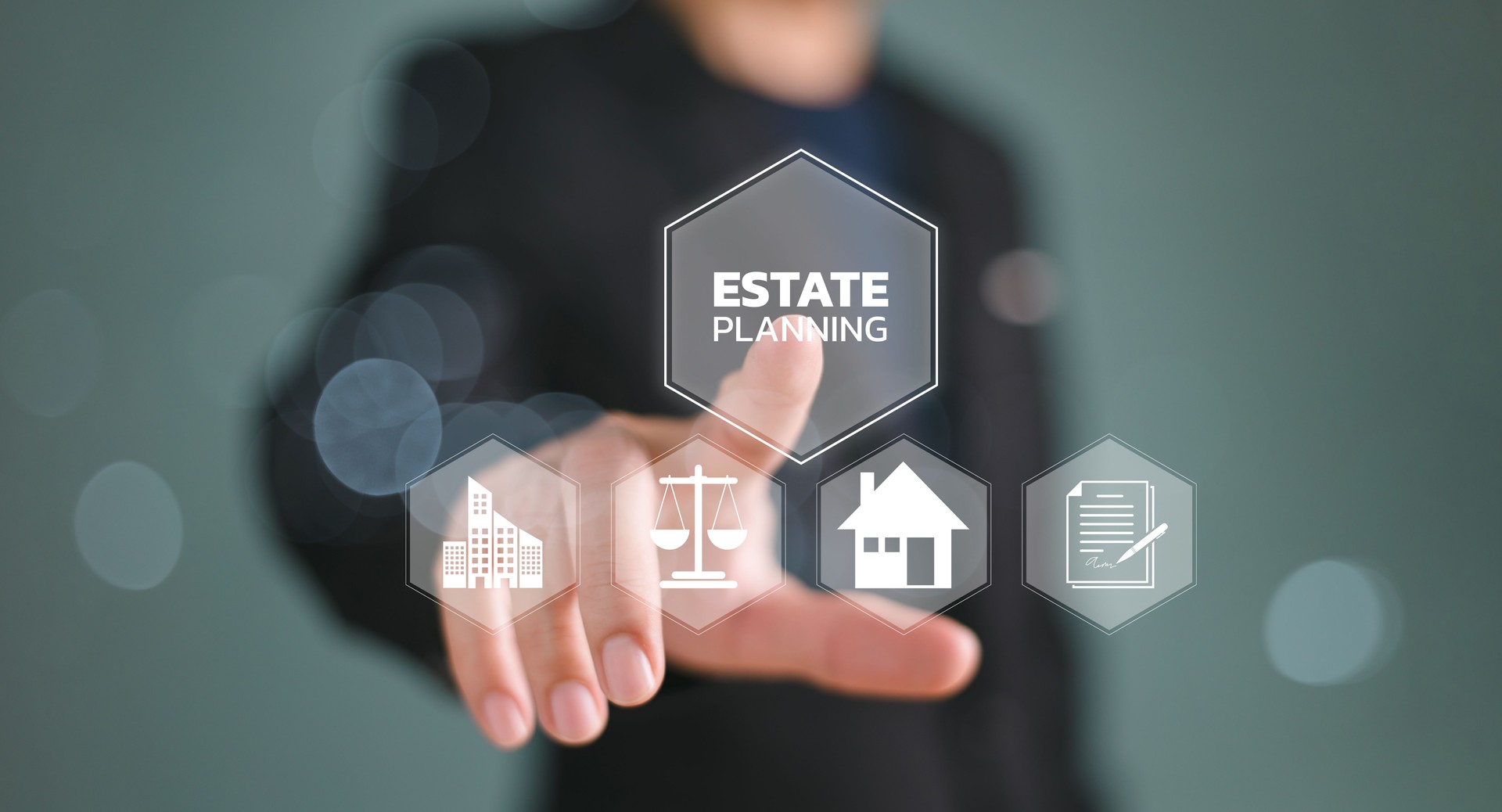 Real estate planning concept. Succession business home insurance service, property law protection. Tax investment,  buy and sell houses distribution. Person with house icon, analyzing mortgage loan