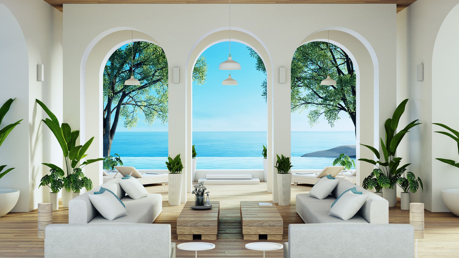 Luxury house and resort on the beach for sea views and living - 3D rendering